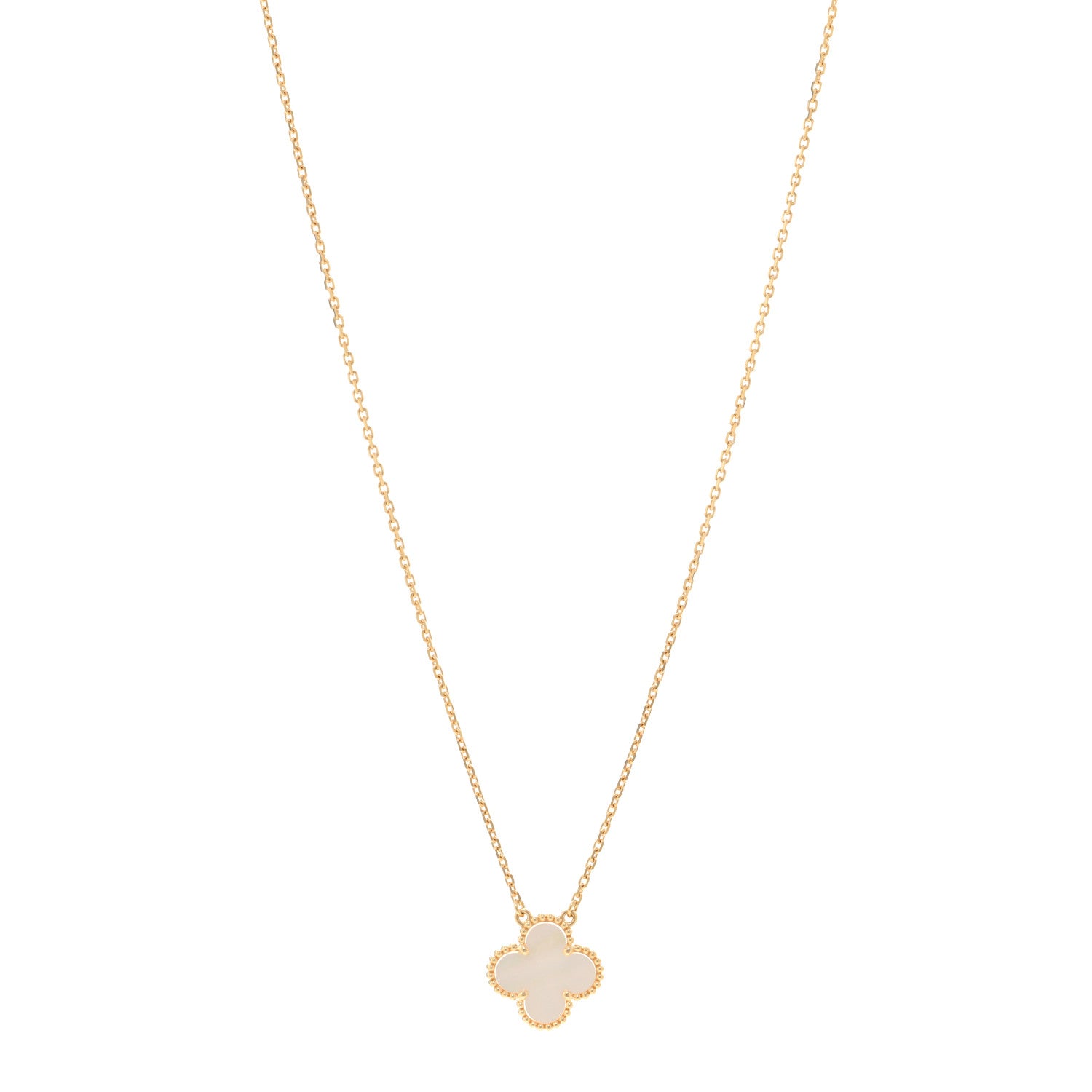Van Cleef & Arpels 18K Yellow Gold Mother of Pearl Vintage Alhambra Pendant Necklace 1 of 4