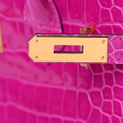Hermes Shiny Porosus Crocodile Birkin 30 Rose Scheherazade 9 of 30