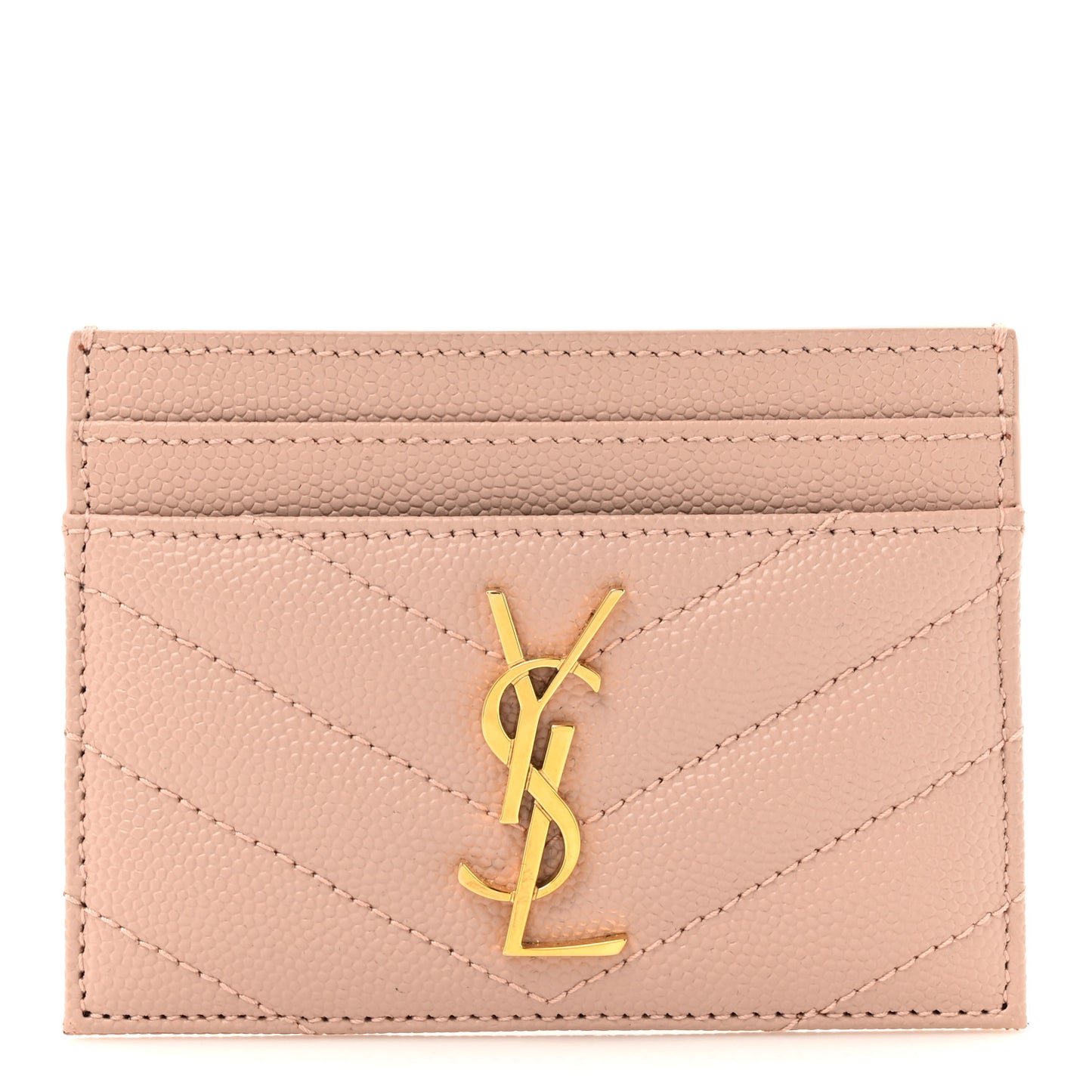 Grain De Poudre Matelasse Chevron Monogram Credit Card Case Pale Pink