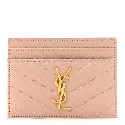 Saint Laurent Grain De Poudre Matelasse Chevron Monogram Credit Card Case Pale Pink 1 of 10