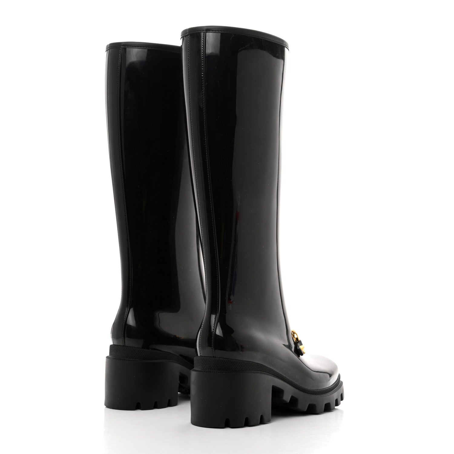 Gucci Rubber Horsebit Knee High Boots 39 Black 4 of 8