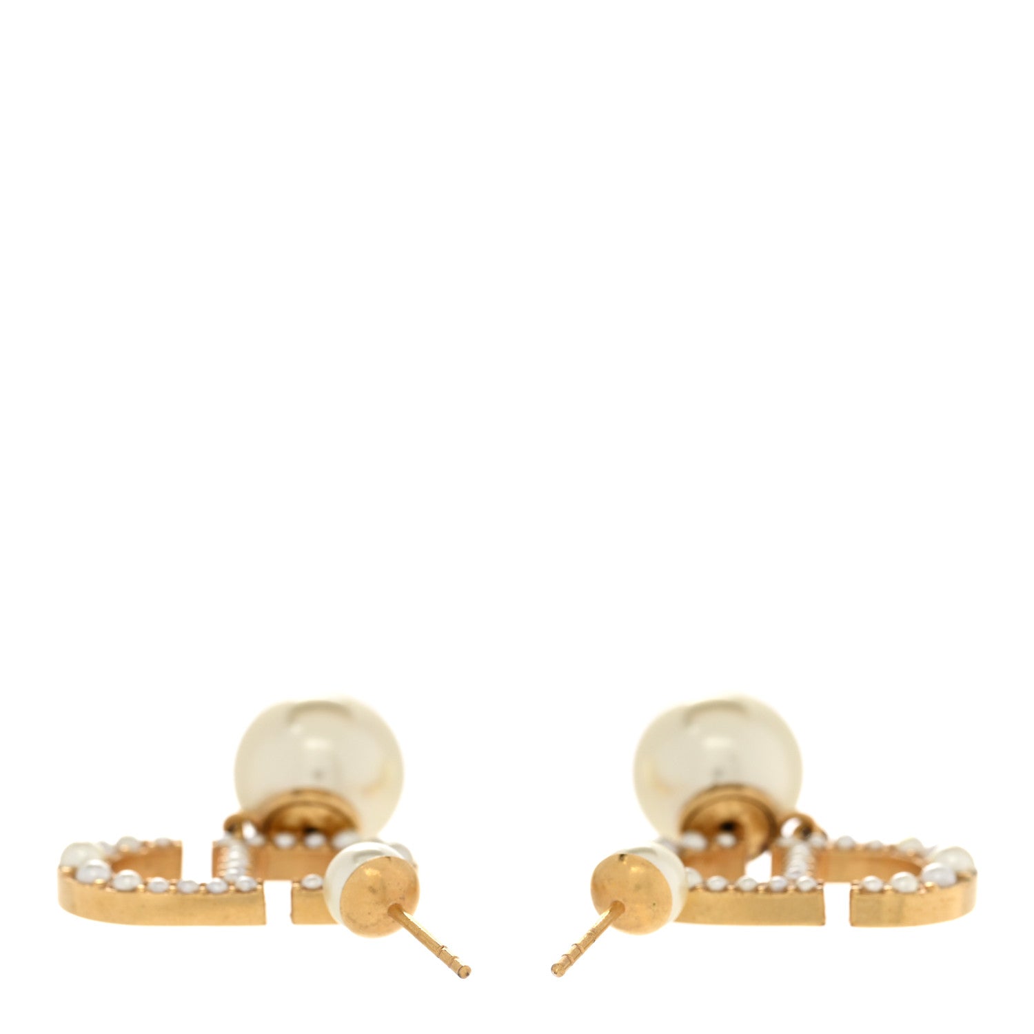 Christian Dior Pearl Crystal Tribal CD Drop Earrings Gold 3 of 5