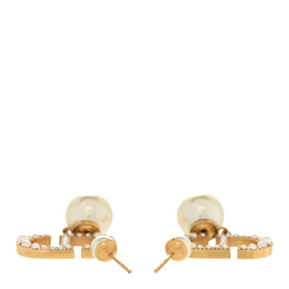 Christian Dior Pearl Crystal Tribal CD Drop Earrings Gold 3 of 5