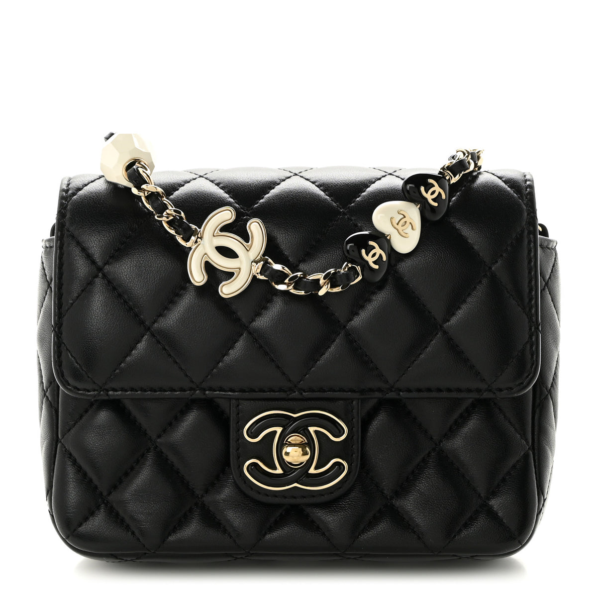 Chanel Lambskin Resin Quilted Mini Heart Square Flap Black 1 of 10