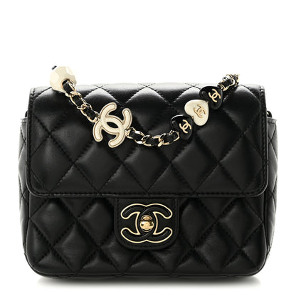 Chanel Lambskin Resin Quilted Mini Heart Square Flap Black 1 of 10