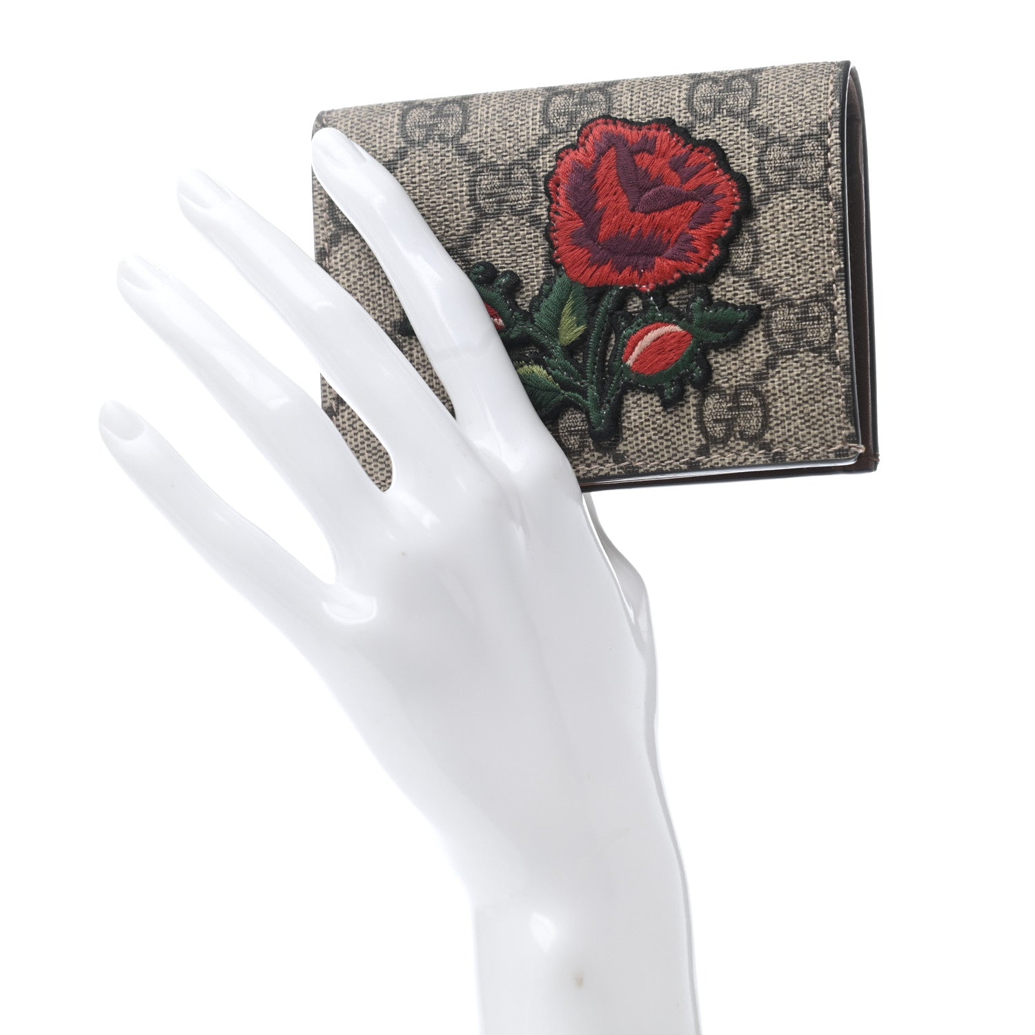 Gucci GG Supreme Monogram Rose Embroidered Print Card Case 3 of 7