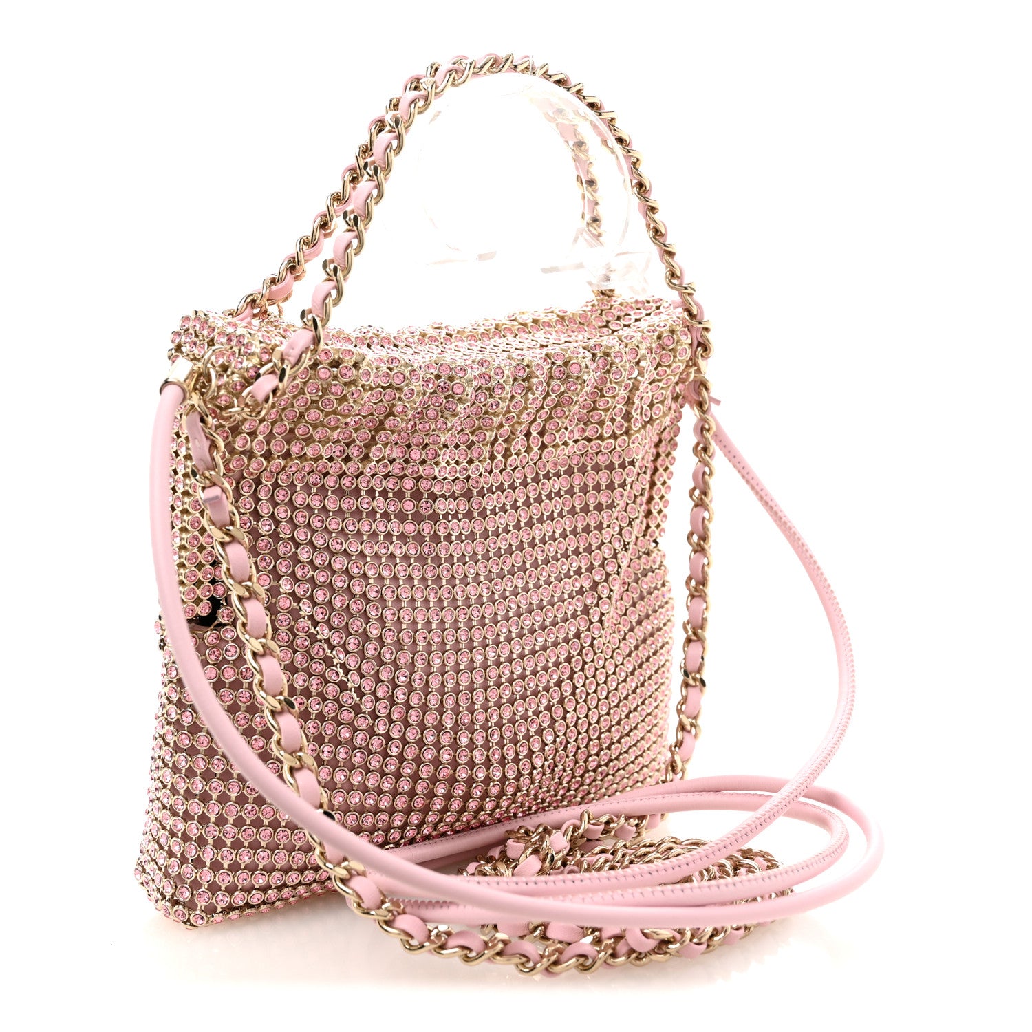 Chanel Crystal Embellished Metallic Lambskin Mini Chanel 22 Light Pink 4 of 11