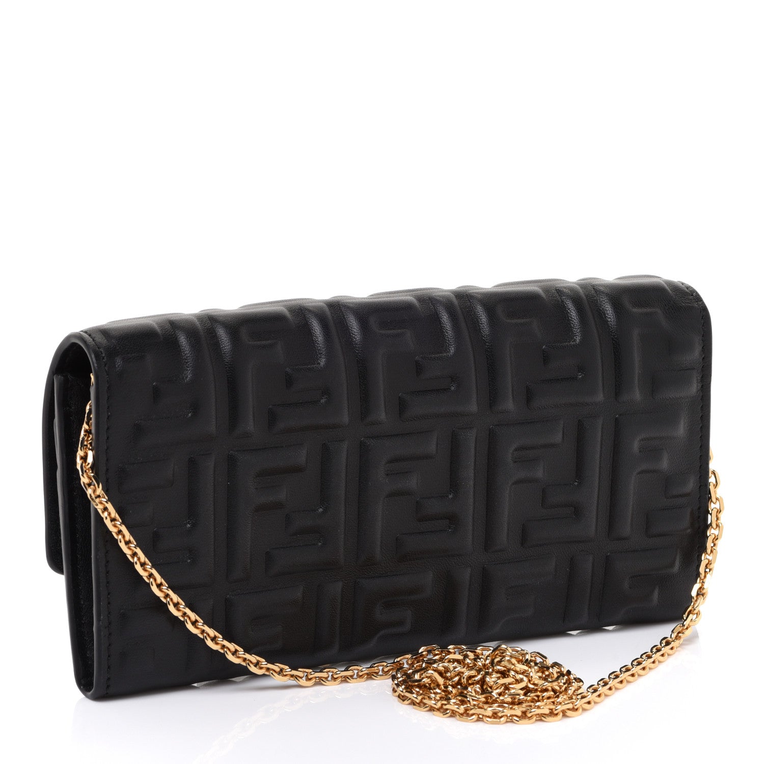 Fendi Nappa Matisse FF Embossed Continental Wallet On Chain Black 3 of 11