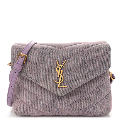 Saint Laurent Denim Y Quilted Monogram Toy Loulou Crossbody Bag Bleached Lilac 1 of 10