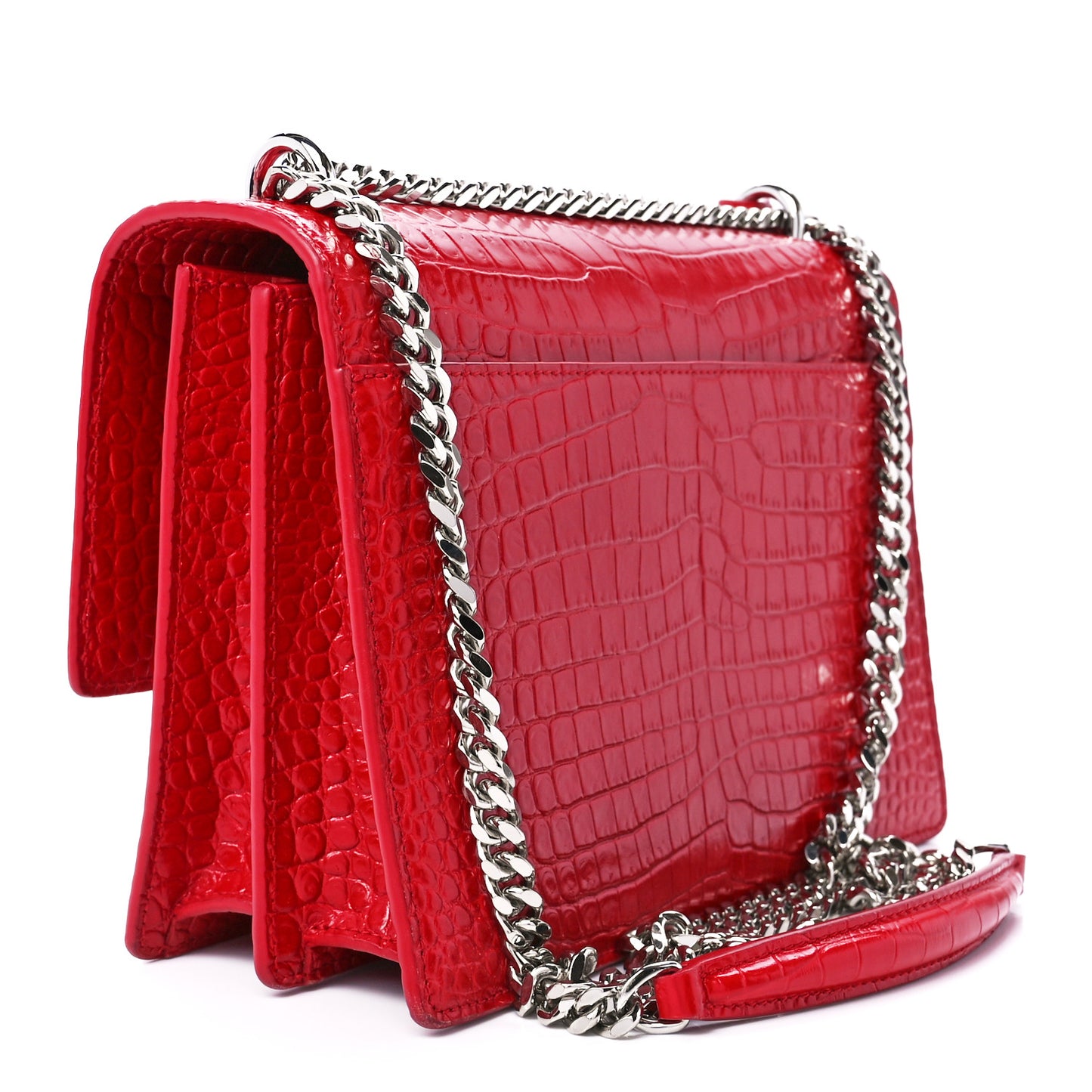Calfskin Crocodile Embossed Medium Monogram Sunset Rouge Eros