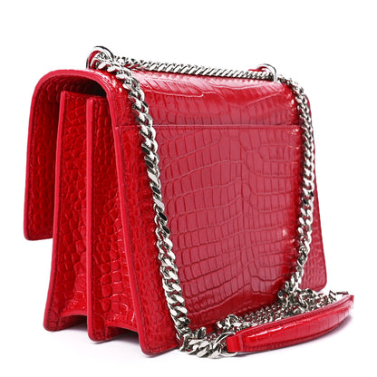 Saint Laurent Calfskin Crocodile Embossed Medium Monogram Sunset Rouge Eros 3 of 12
