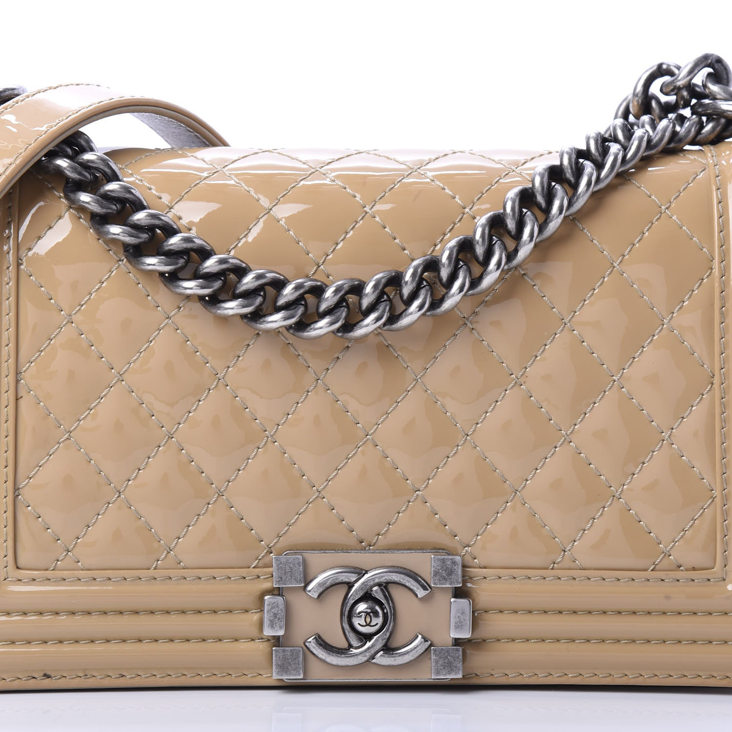 Chanel Patent Calfskin Enamel Quilted Medium Boy Flap Beige 12 of 12