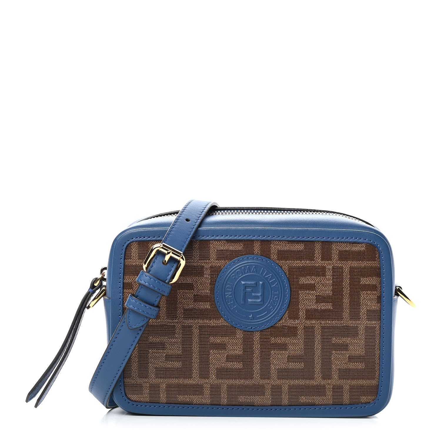 Fendi Glazed Fabric Vitello Century FF 1974 Stamp Patch Mini Camera Case Mogano Panna Iris 1 of 9
