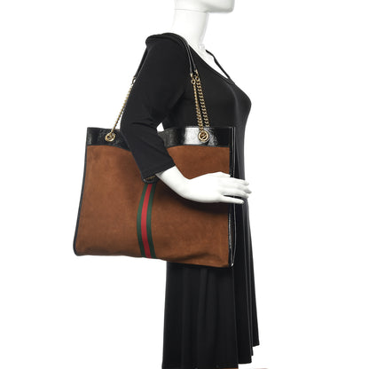 Gucci Suede Patent Large Rajah Chain Tote Nocciola Black 2 of 12