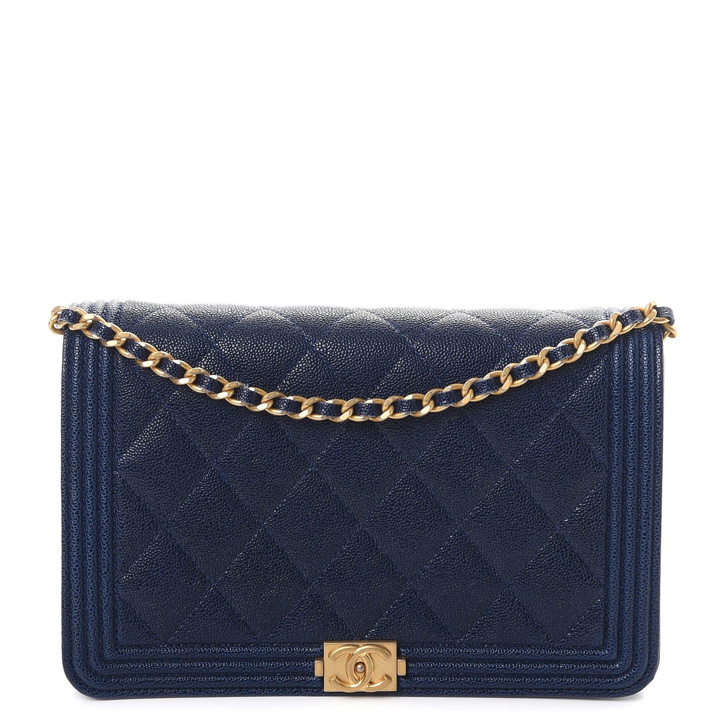 Caviar Quilted Boy Wallet On Chain WOC Navy