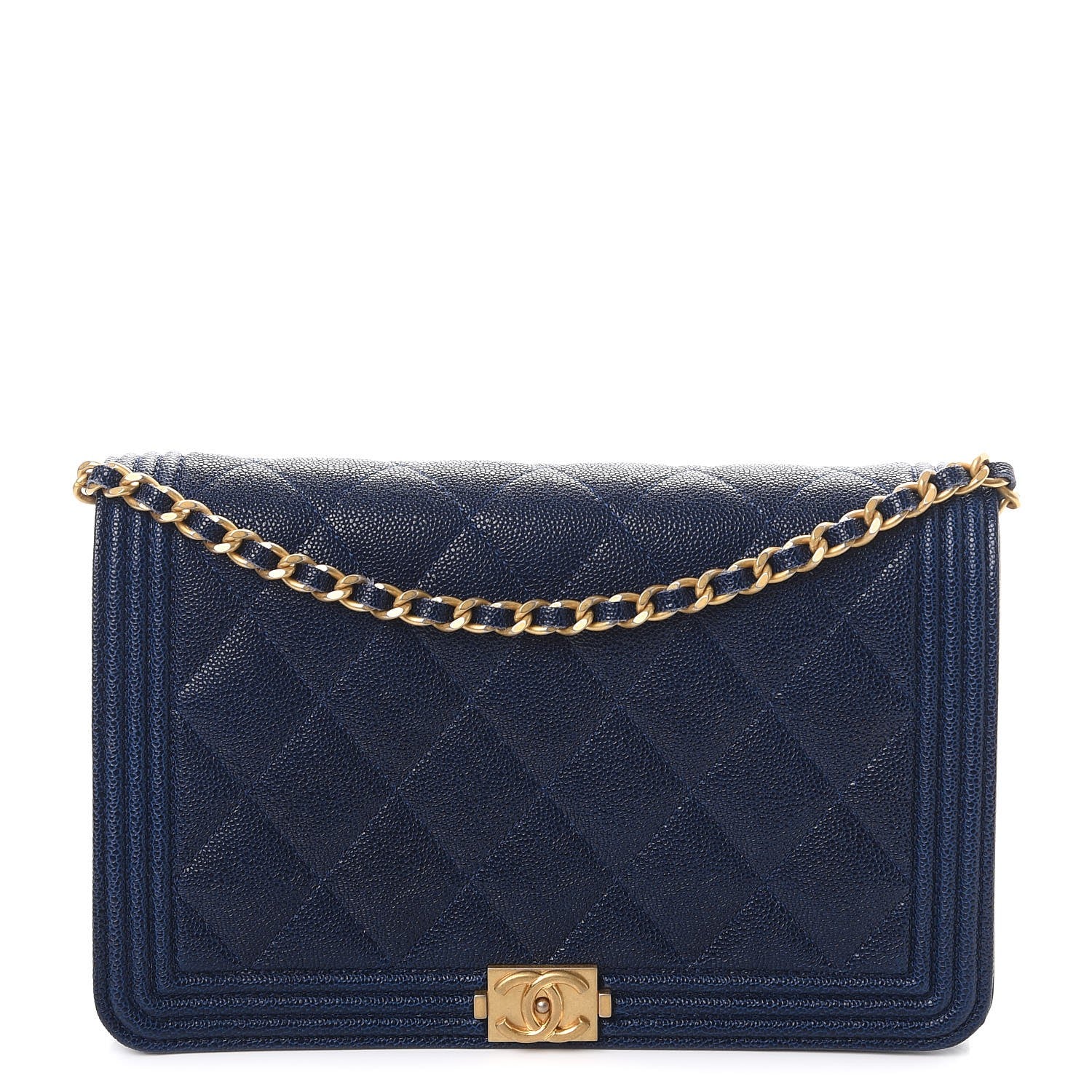 Chanel Caviar Quilted Boy Wallet On Chain WOC Navy 1 of 9