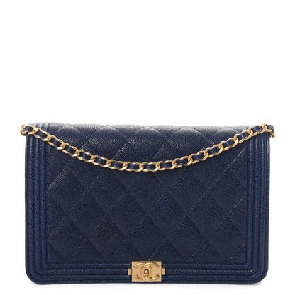 Chanel Caviar Quilted Boy Wallet On Chain WOC Navy 1 of 9