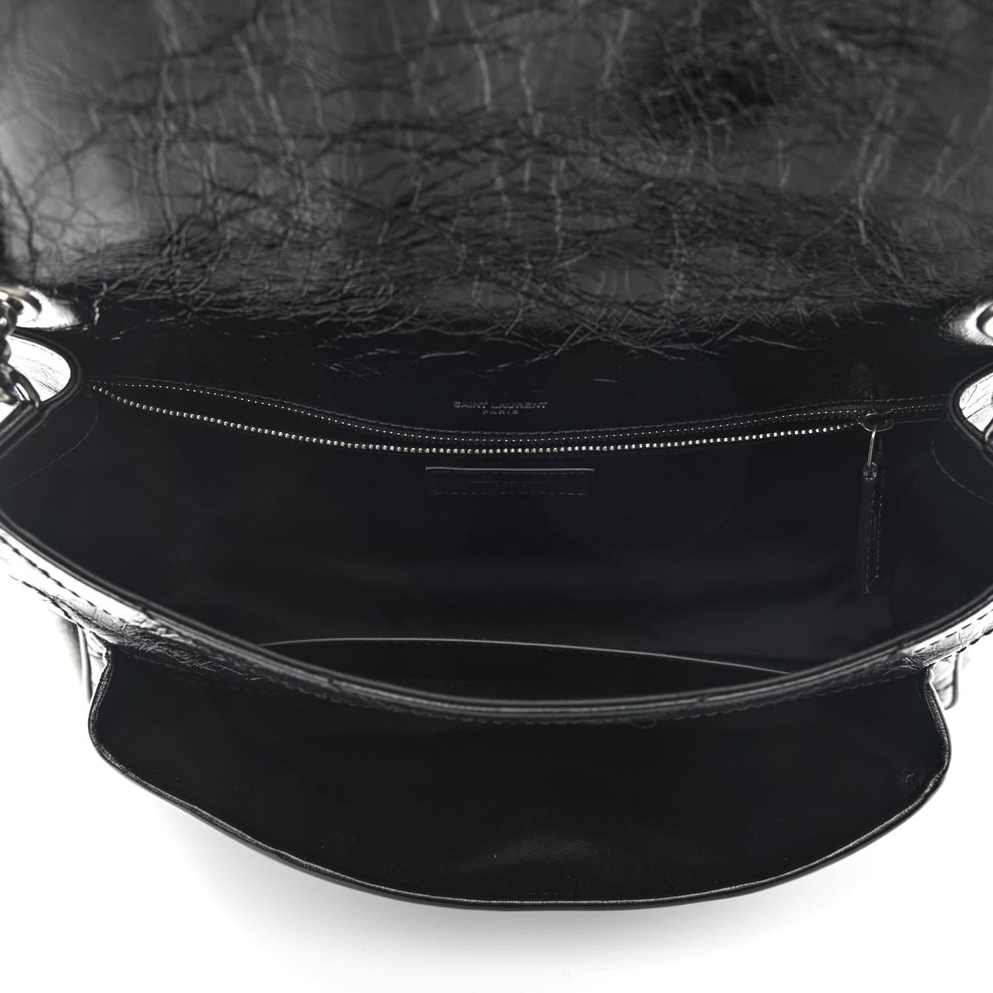Crinkled Calfskin Matelasse Monogram Large Niki Chain Satchel Black
