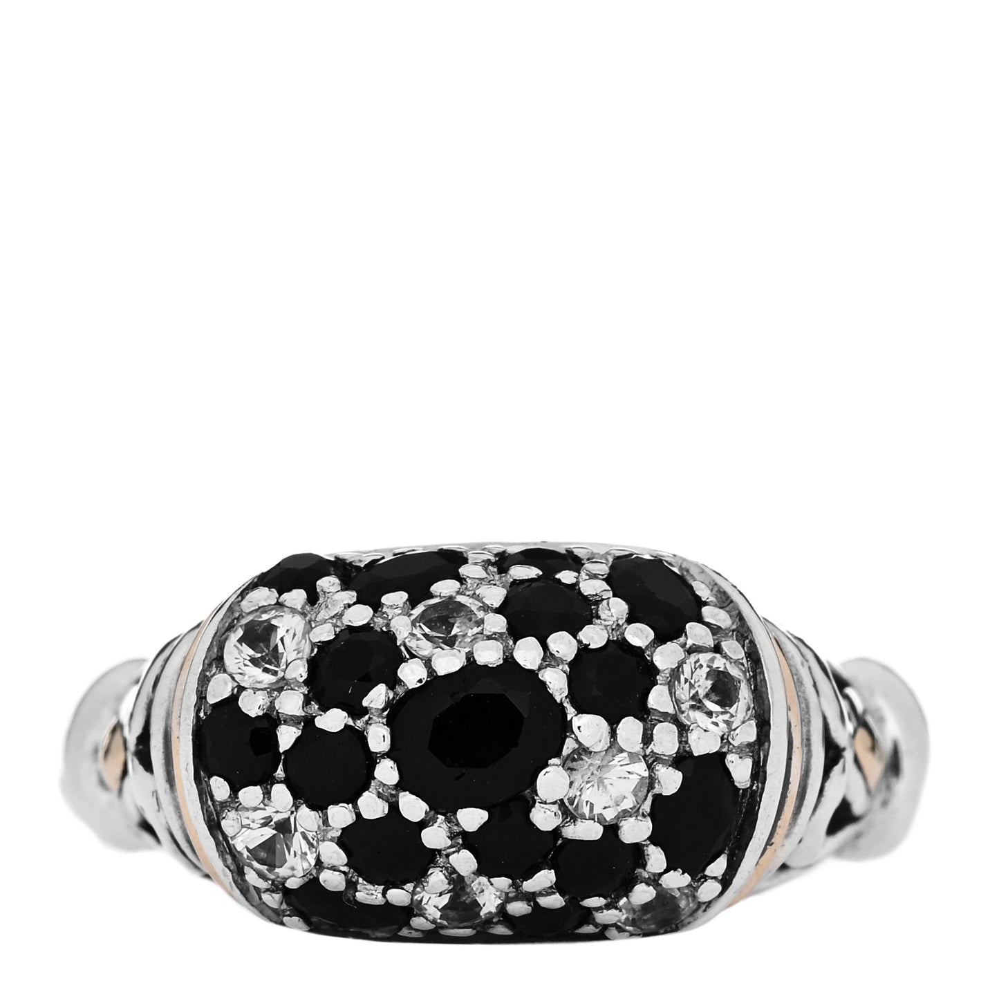 Sterling Silver 18K Yellow Gold Black Sapphire White Topaz Ring 54 7