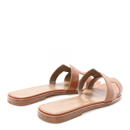 Hermes Box Calfskin Oran Sandals 37.5 Gold 5 of 9