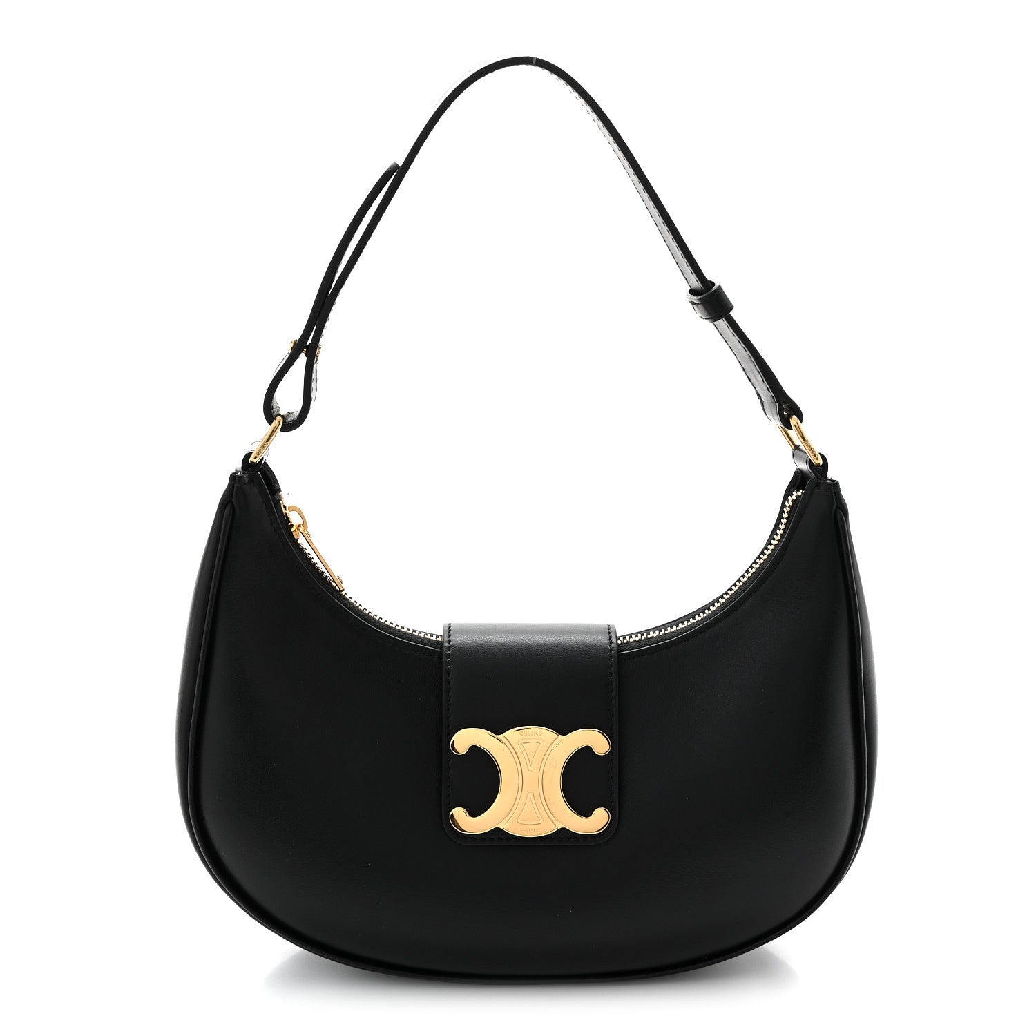 Celine Smooth Calfskin Medium Strap Ava Triomphe Shoulder Bag Black 1 of 10