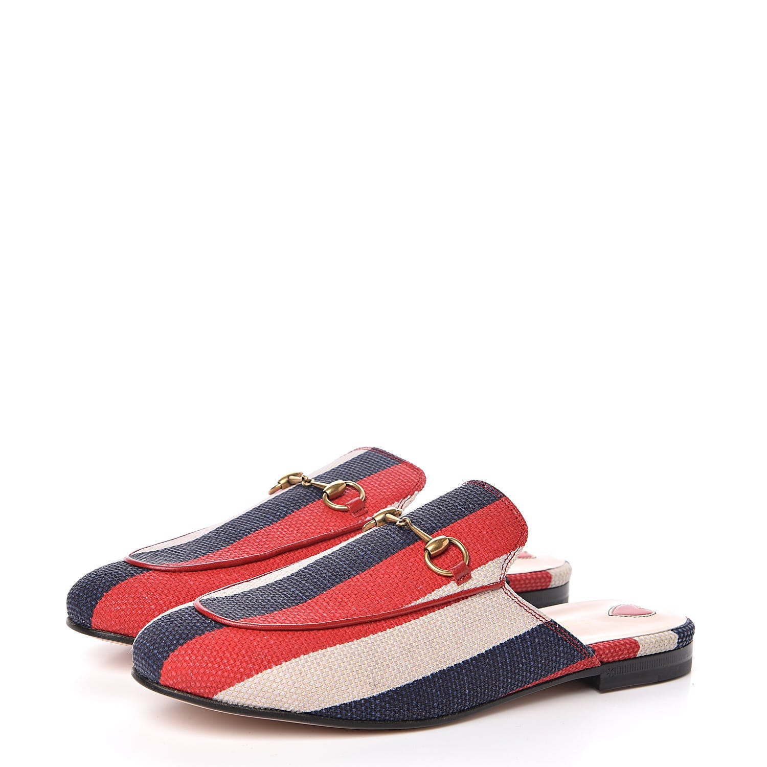 Gucci Canvas Sylvie Stripe Womens Princetown Slippers 40 Mystic White Hibiscus Red Maritime 3 of 9