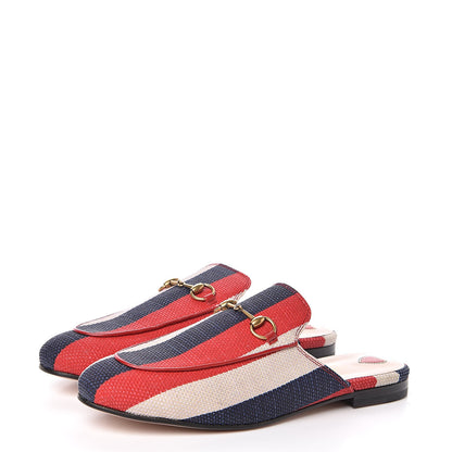 Gucci Canvas Sylvie Stripe Womens Princetown Slippers 40 Mystic White Hibiscus Red Maritime 3 of 9