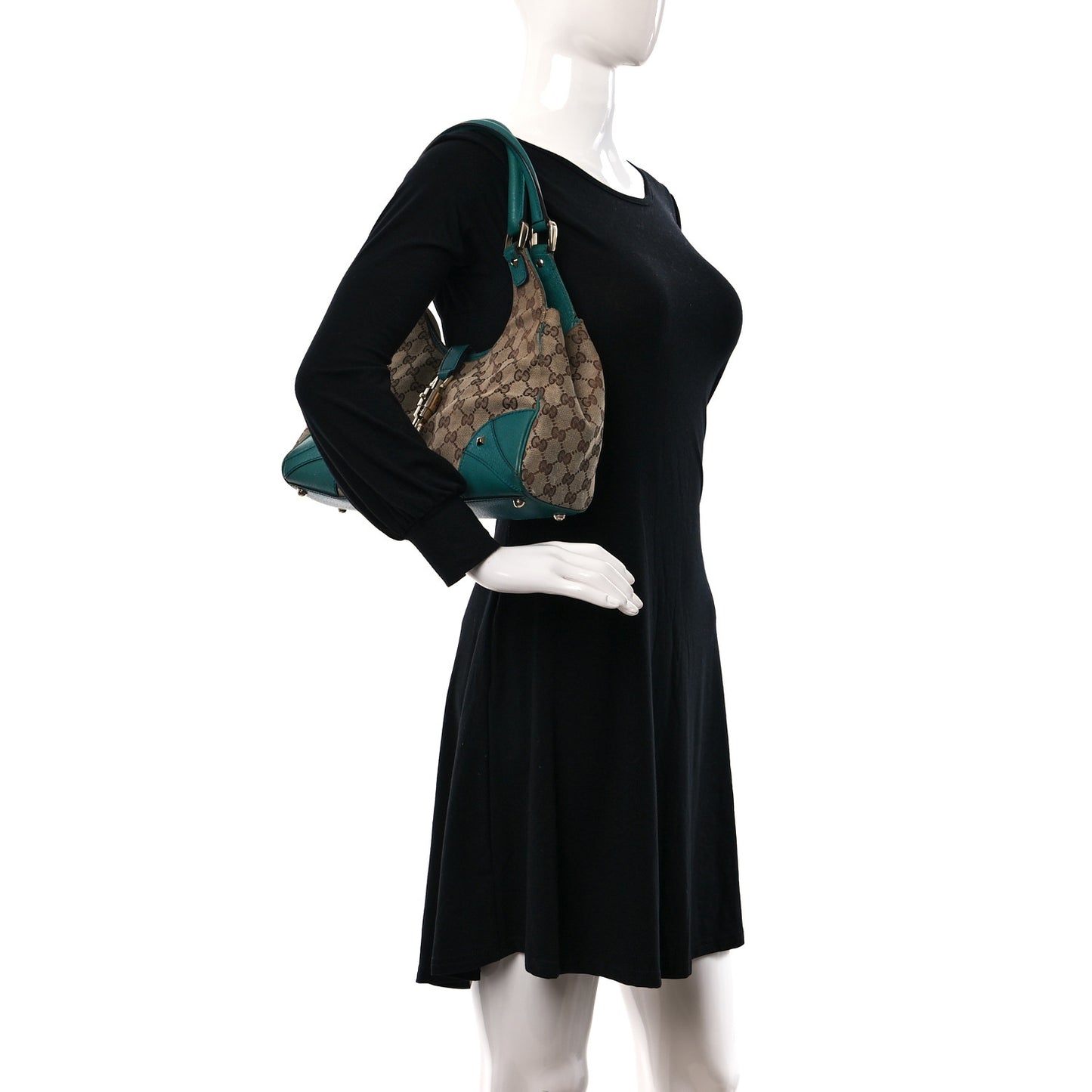 Monogram Calfskin Large Bardot Shoulder Bag Turquoise