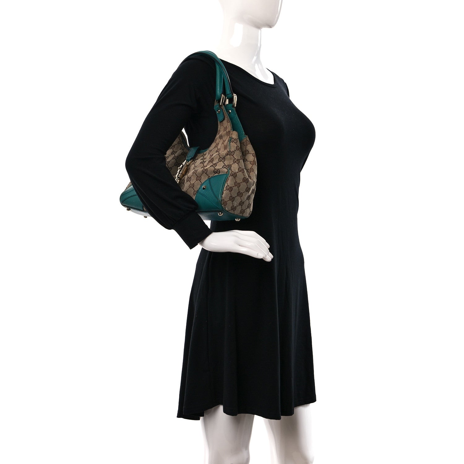Gucci Monogram Calfskin Large Bardot Shoulder Bag Turquoise 2 of 10