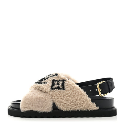 Louis Vuitton Shearling Paseo Sandals 39 Black 1 of 10