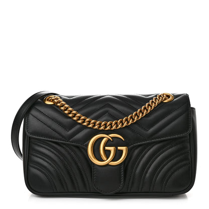 Gucci Calfskin Matelasse Small GG Marmont Shoulder Bag Black 1 of 10