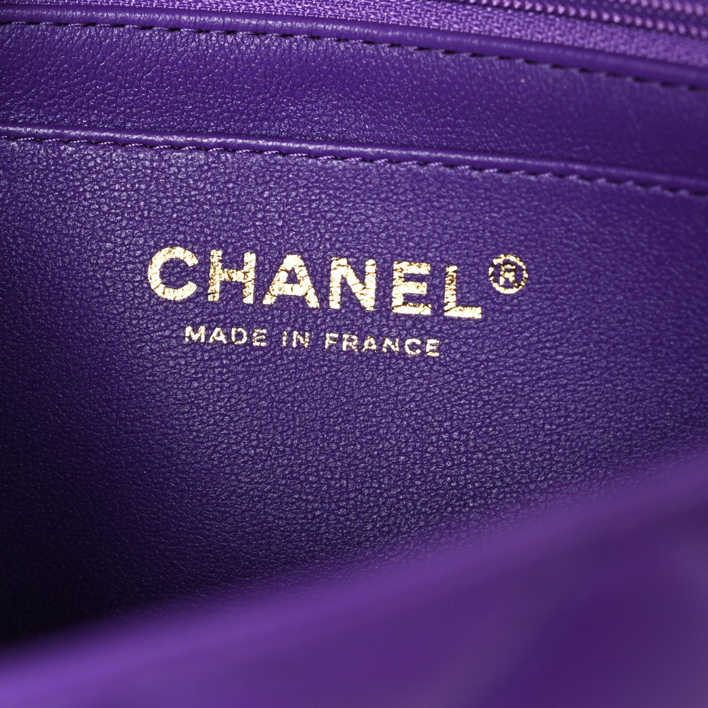 Lambskin Quilted Mini Top Handle Rectangular Flap Dark Purple