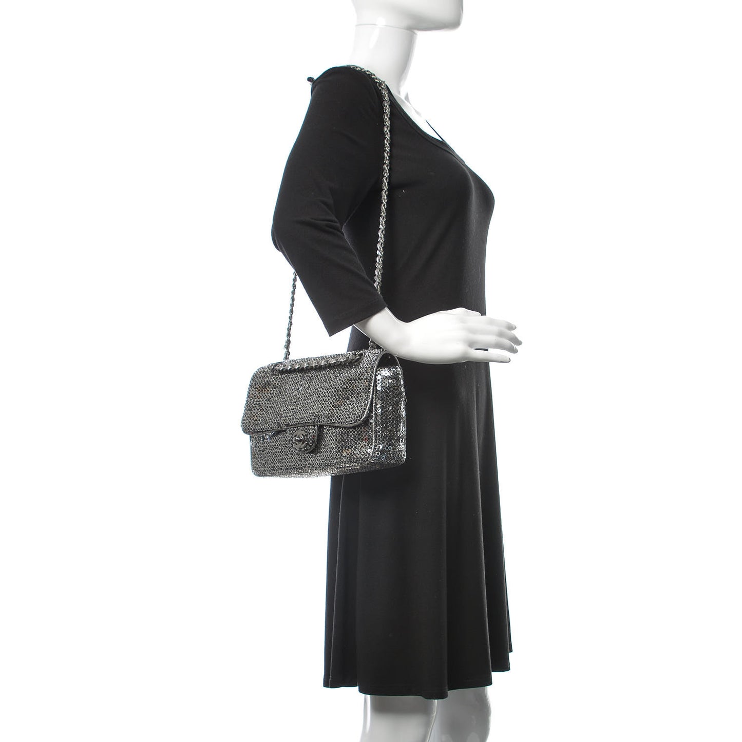 Sequin Mesh Medium Single Flap Silver