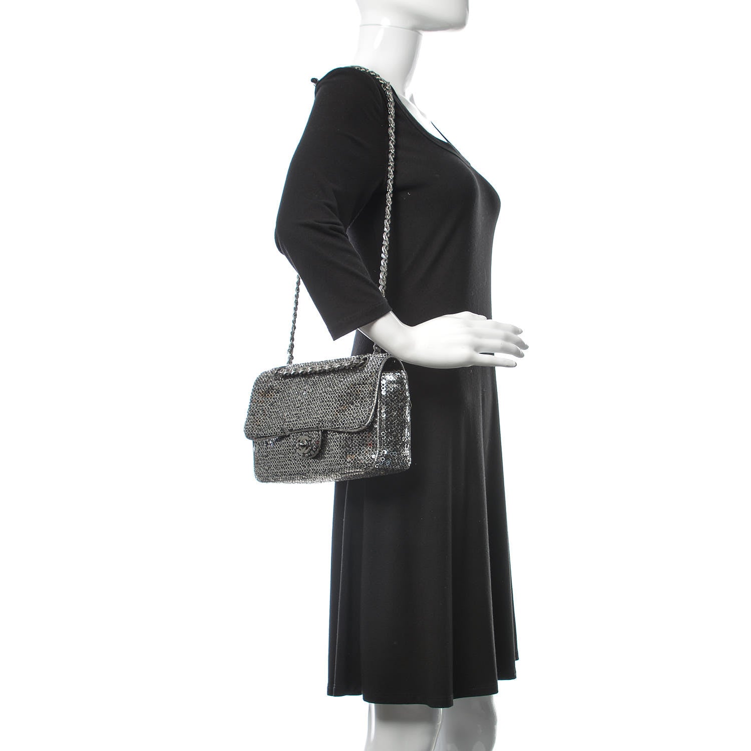 Chanel Sequin Mesh Medium Single Flap Silver 2 of 10