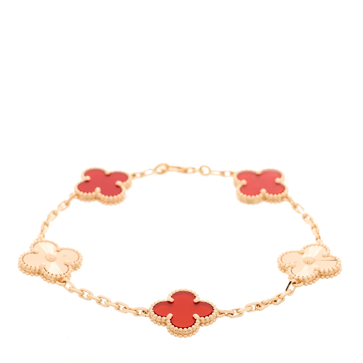 Van Cleef & Arpels 18K Rose Gold Carnelian 5 Motifs Guilloche Vintage Alhambra Bracelet 1 of 5