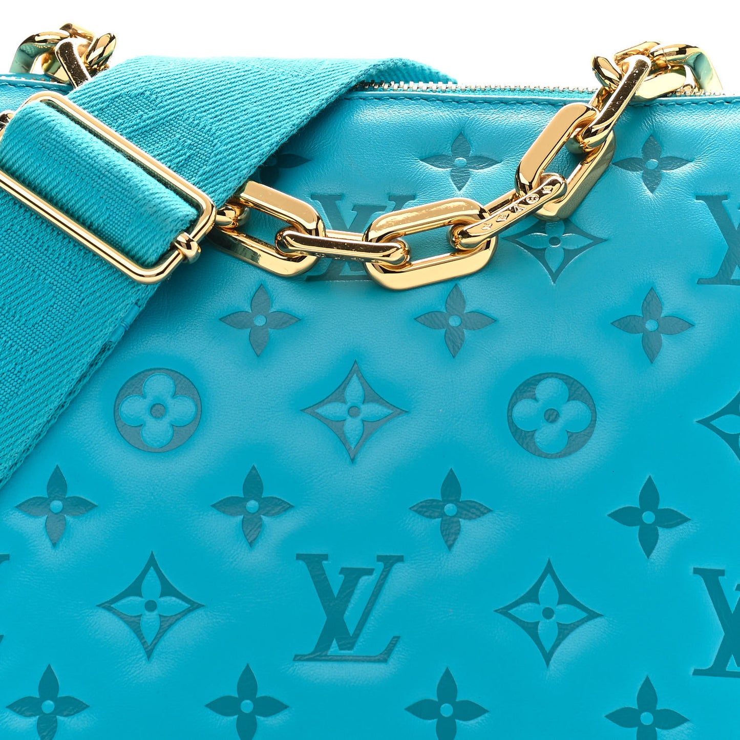 Lambskin Embossed Monogram Coussin PM Turquoise
