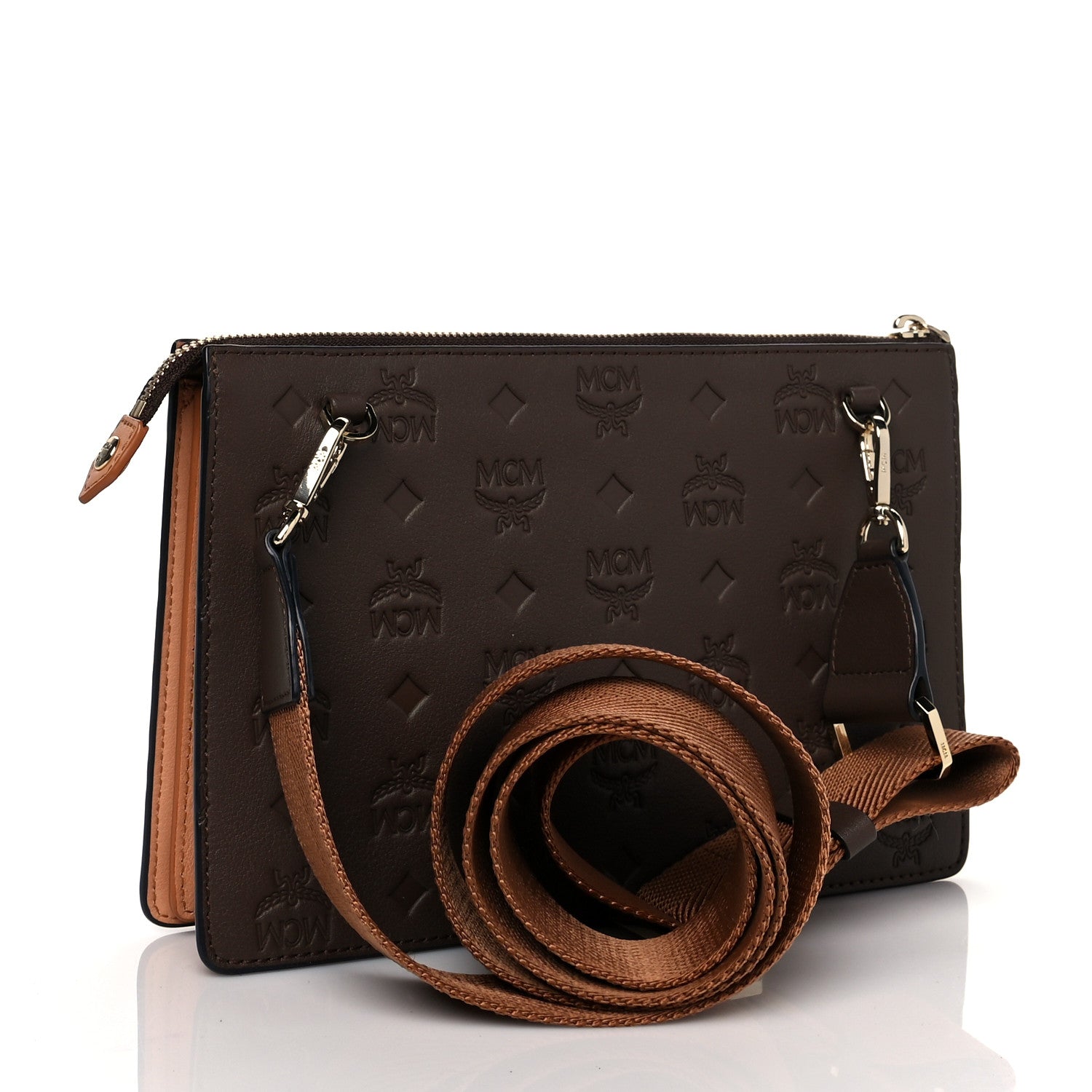 MCM Calfskin Monogram Mini Klara Crossbody Bag Chessnut 3 of 10