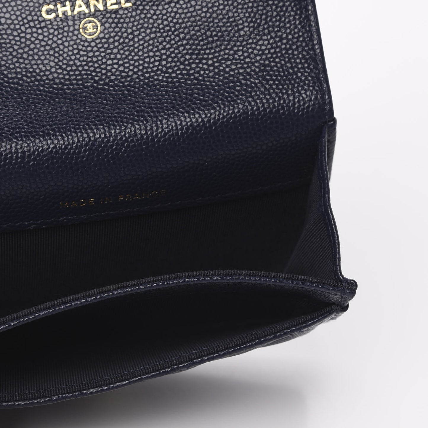 Caviar Quilted Flap Card Holder Wallet Navy Blue