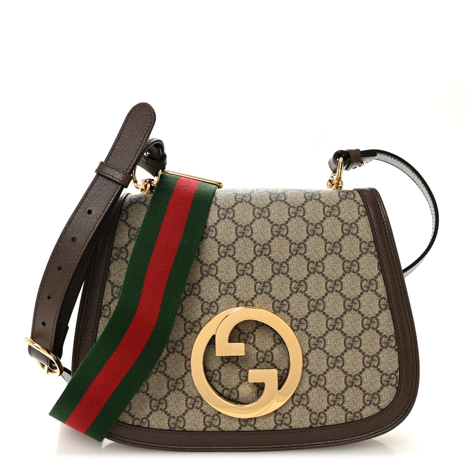 Gucci GG Supreme Monogram Textured Dollar Calfskin Web Medium Blondie Shoulder Flap Bag Beige Ebony New Acero 1 of 19