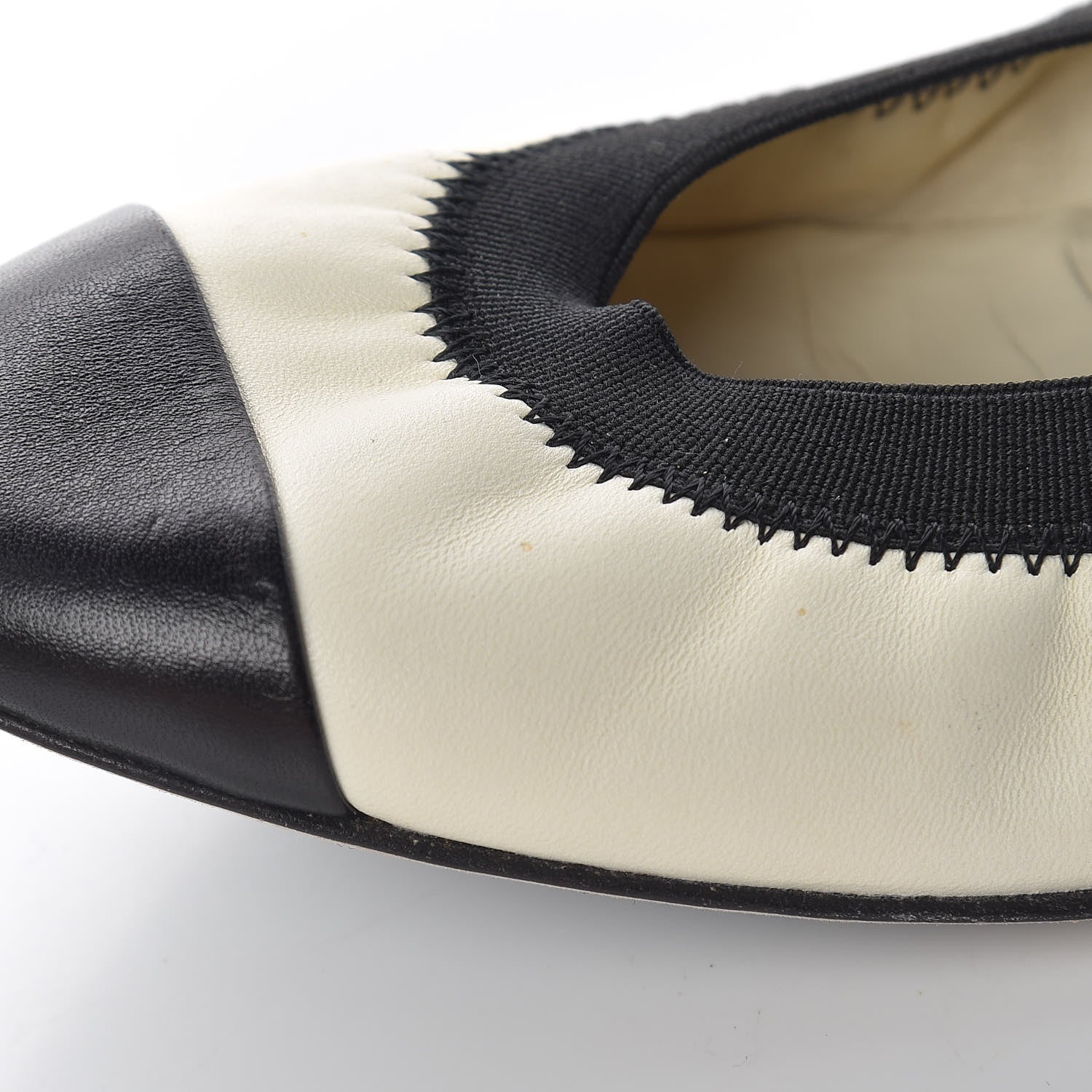 Chanel Lambskin CC Elastic Cap Toe Ballerina Flats 37 Off White Black 11 of 16