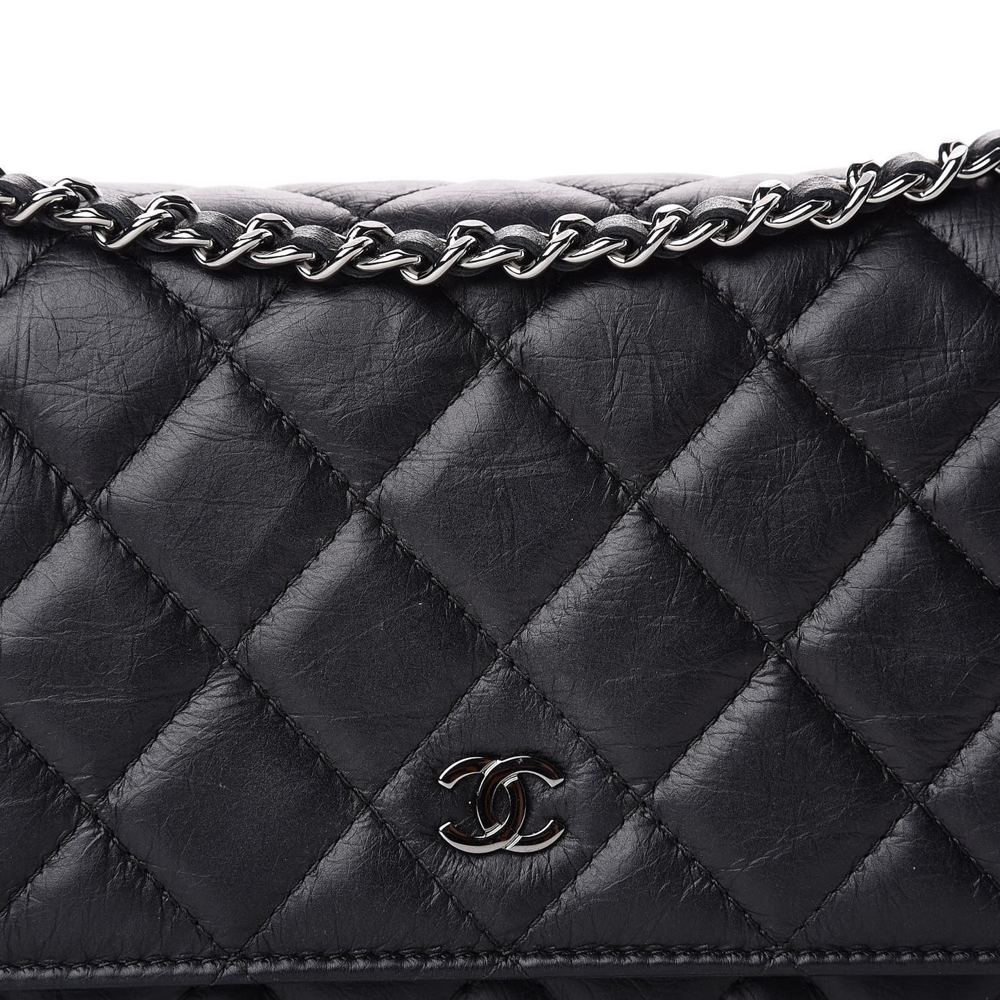 Aged Calfskin Quilted Tassel Wallet On Chain WOC Black