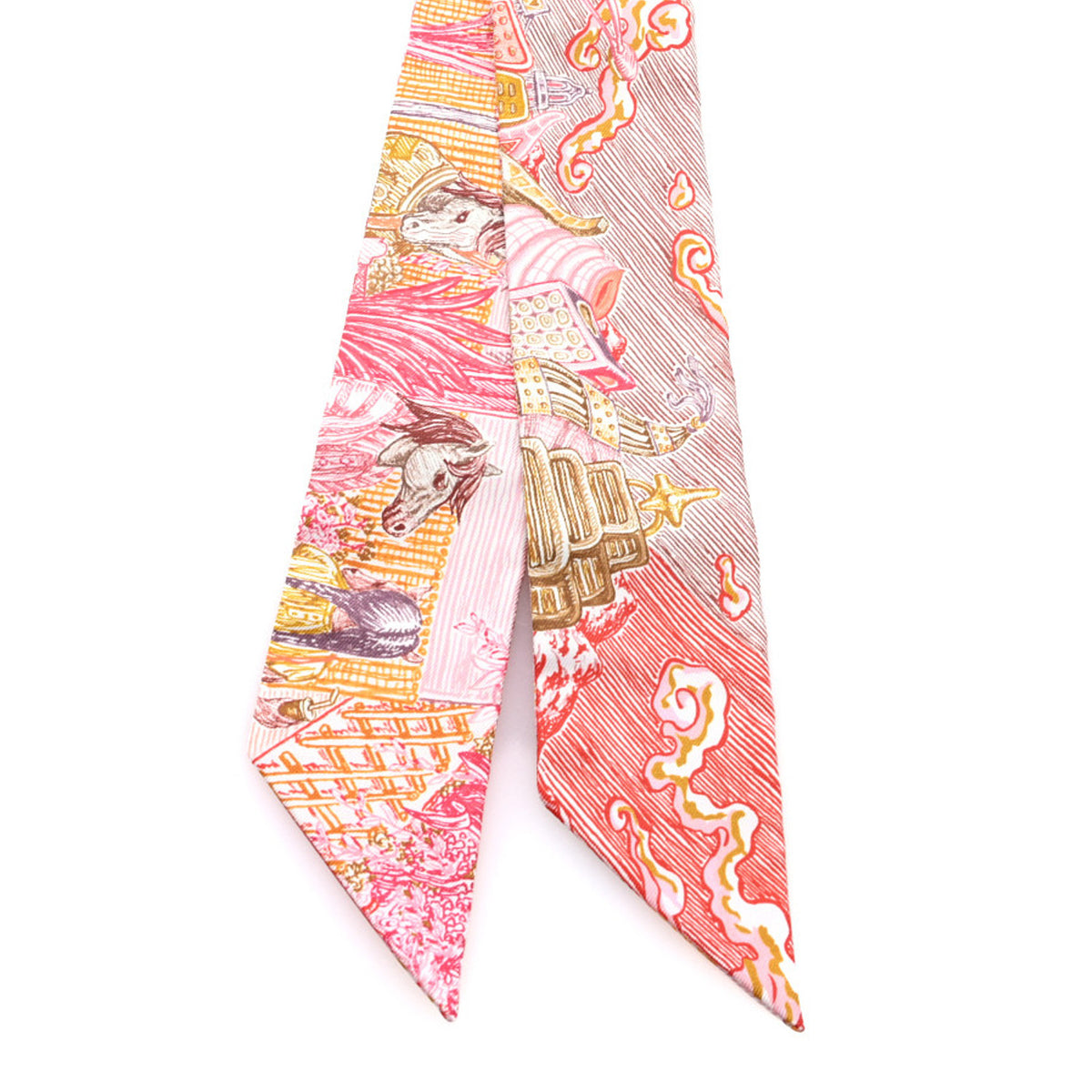 Hermes Silk City Of Light Twilly Rose Jaune D'or Rouge 2 of 3