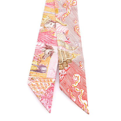Hermes Silk City Of Light Twilly Rose Jaune D'or Rouge 2 of 3