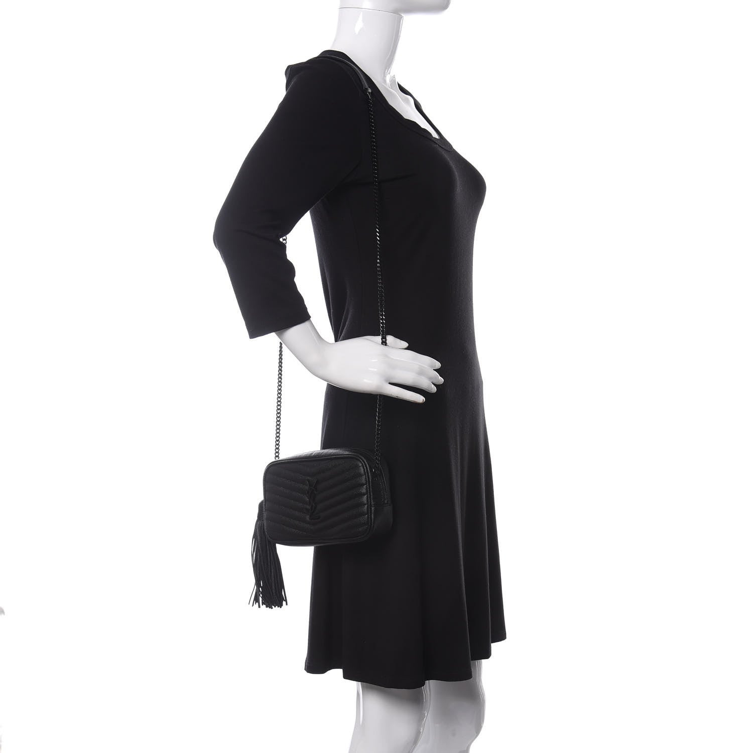 Saint Laurent Grain De Poudre Matelasse Monogram Mini Lou Camera Bag Black 2 of 9