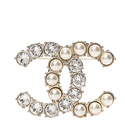 Chanel Crystal Pearl CC Dazzling Domino Brooch Gold 1 of 4