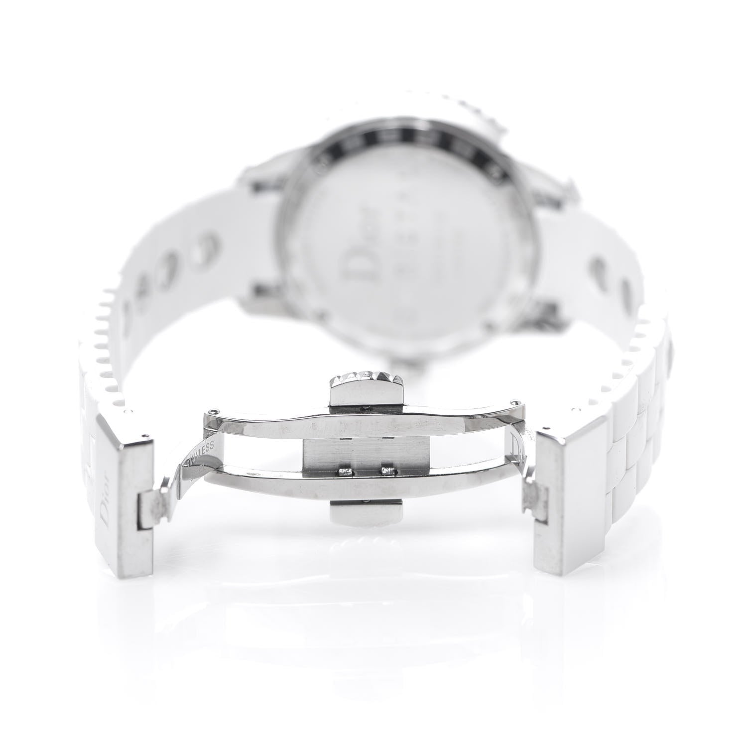 Christian Dior Stainless Steel Rubber Diamond Sapphire 33mm Christal Quartz Watch White 5 of 5