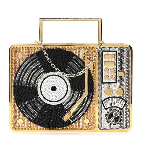 Crystal Turntable Scratch Minaudiere Clutch Champagne
