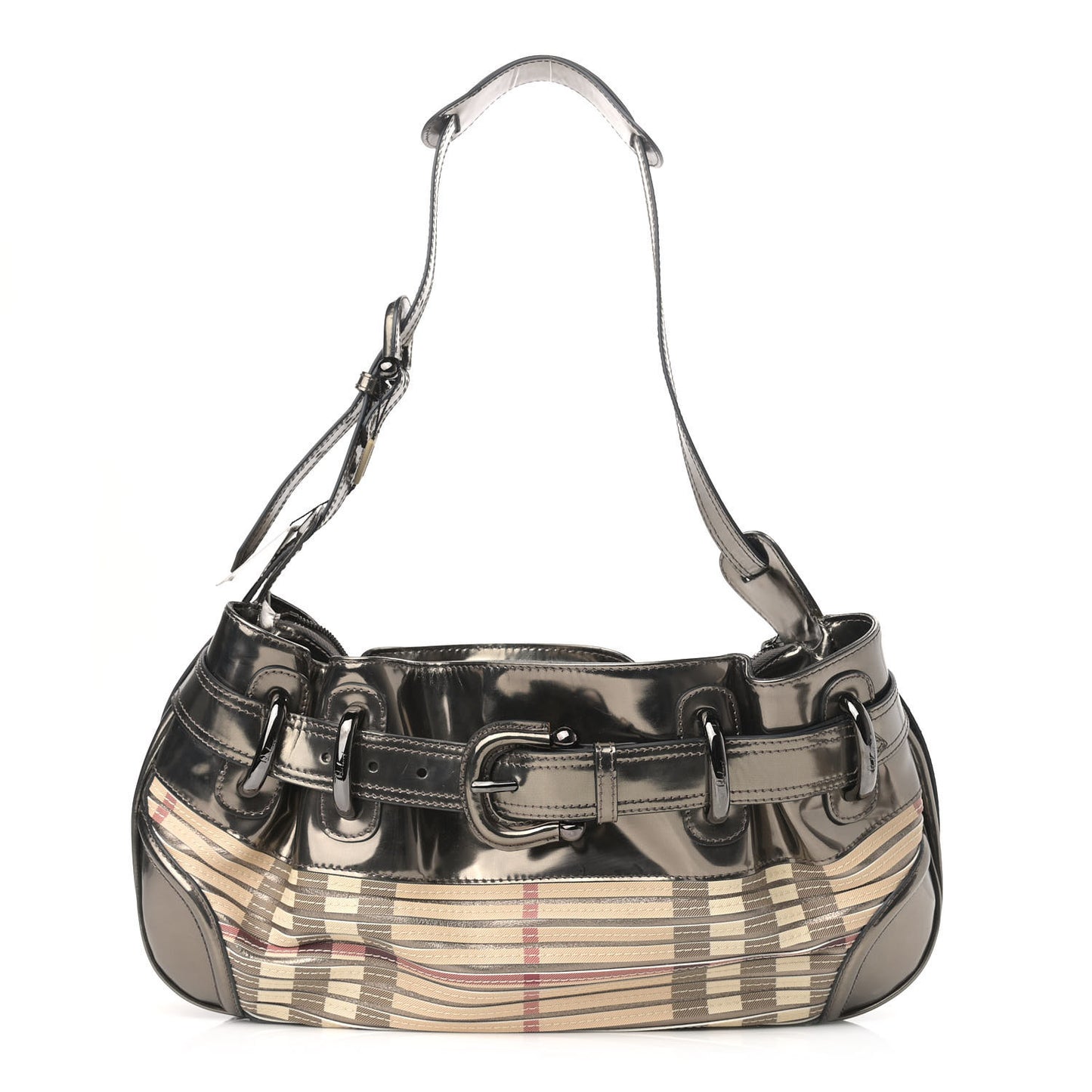 Metallic Patent House Check Sliced Beaton Pewter