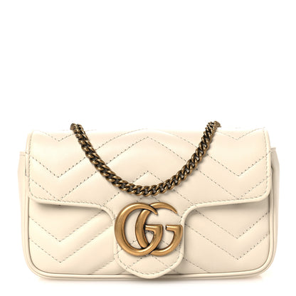 Gucci Calfskin Matelasse Super Mini GG Marmont Shoulder Bag White 1 of 10