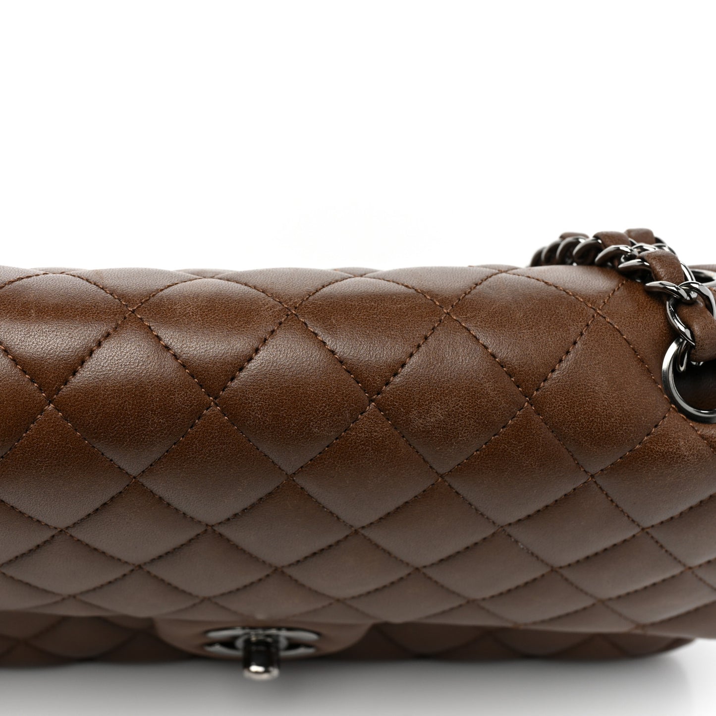 Lambskin Quilted Medium Double Flap Brown